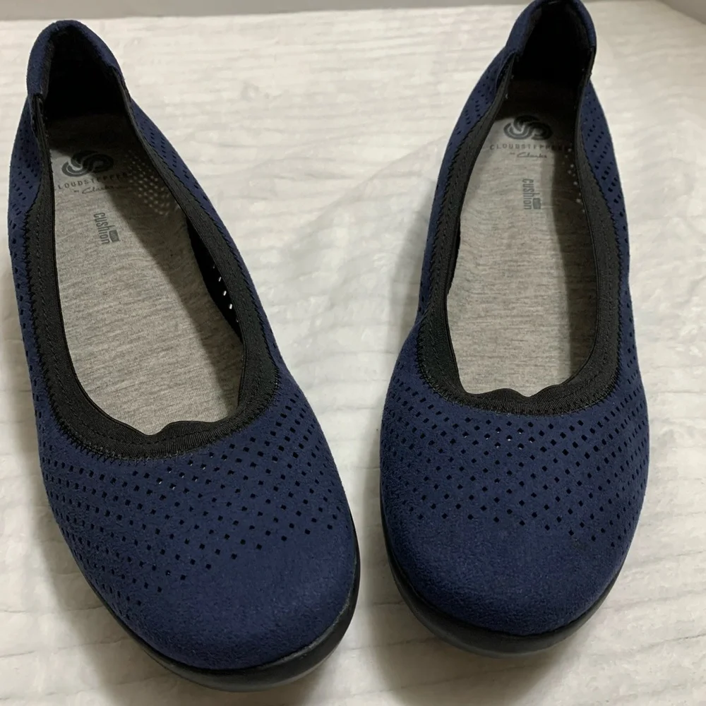 Clarks Cloudsteppers Caddell Trail Platform Size 10 M Navy Blue Suede Shoes - Picture 2 of 12